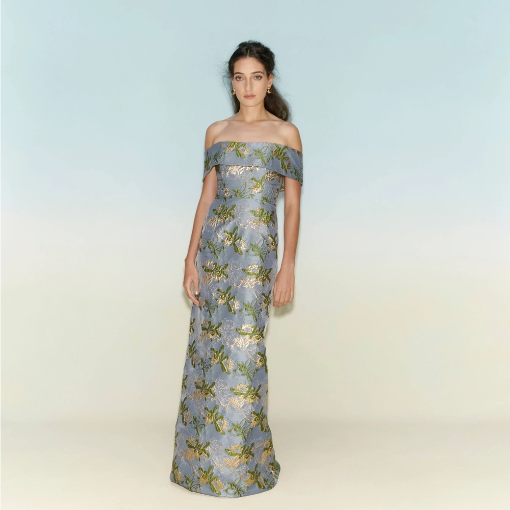 Markarian Clover Metallic Brocade Column Gown